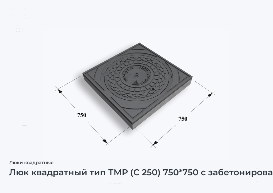 Люк квадратный тип ТМР (С 250) 750*750 с забетонированным корпусом Арбат