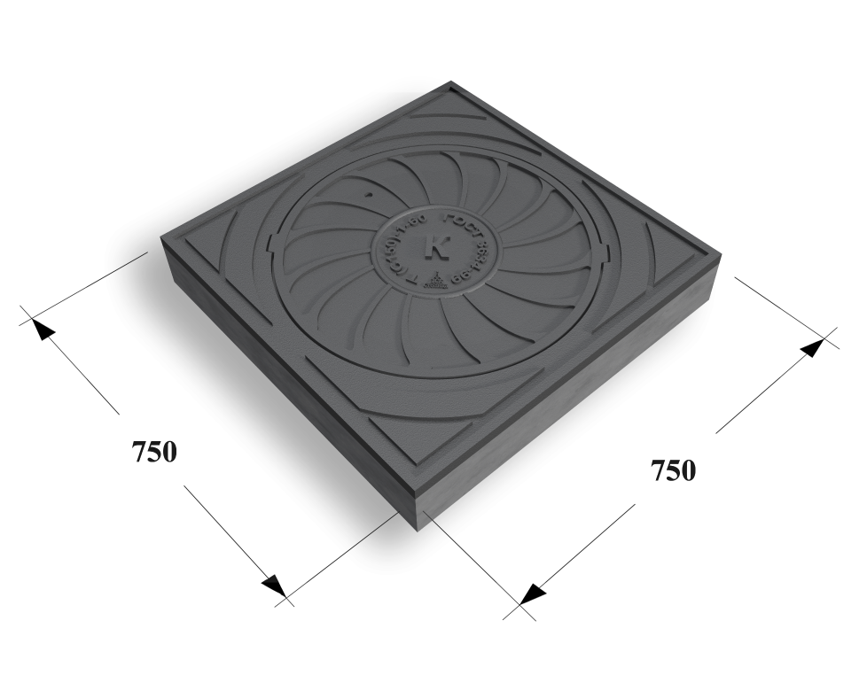 Люк квадратный тип Т (С150) (К, В, Д, ТС) 750х750 лаз ф600 мм с бетонным основанием Арбат