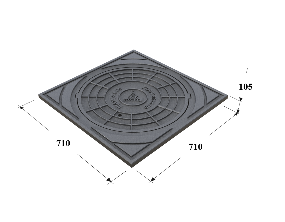 Люк легкий с квадратным корпусом (тип Л А15.8.1-60) 710х710х105