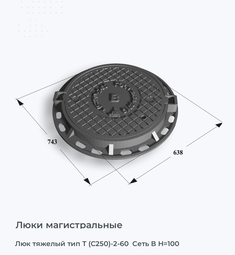 Люк тяжелый тип Т (С250)-2-60  Сеть В H=100