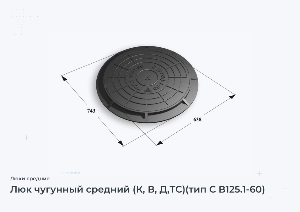 Люк чугунный средний (К, В, Д,ТС)(тип С В125.1-60)