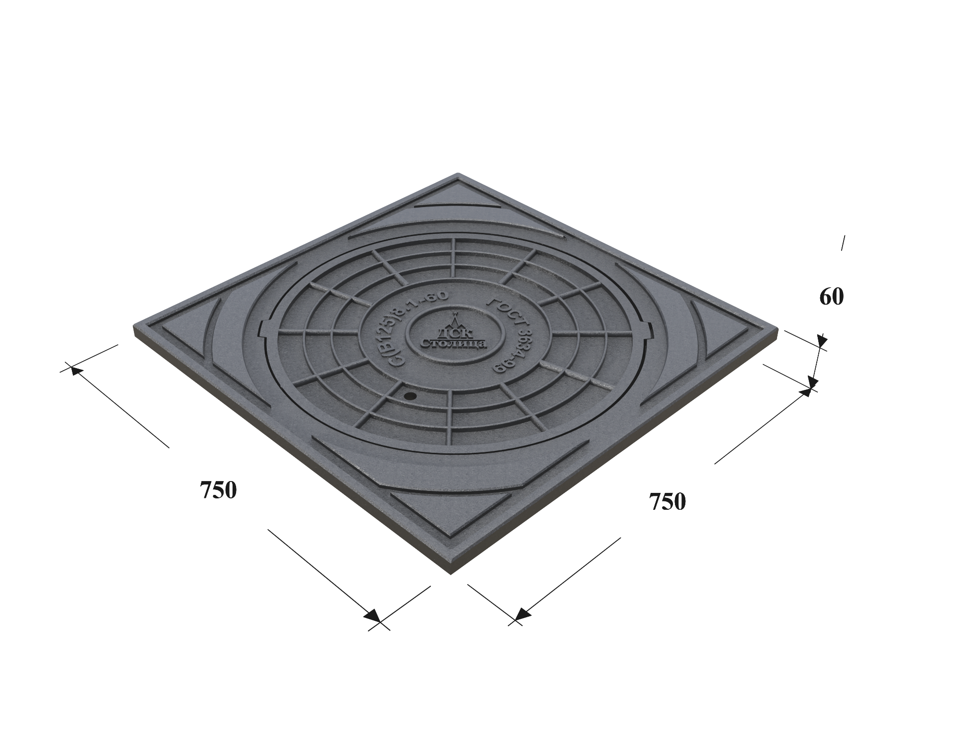 Люк чугунный средний с квадратным корпусом (тип С В125.8.1-60)