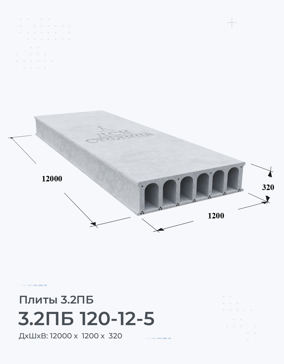 3.2ПБ 120-12-5 Плиты перекрытия высотой 320мм Купить Цена Размеры Вес ГОСТ  Серия