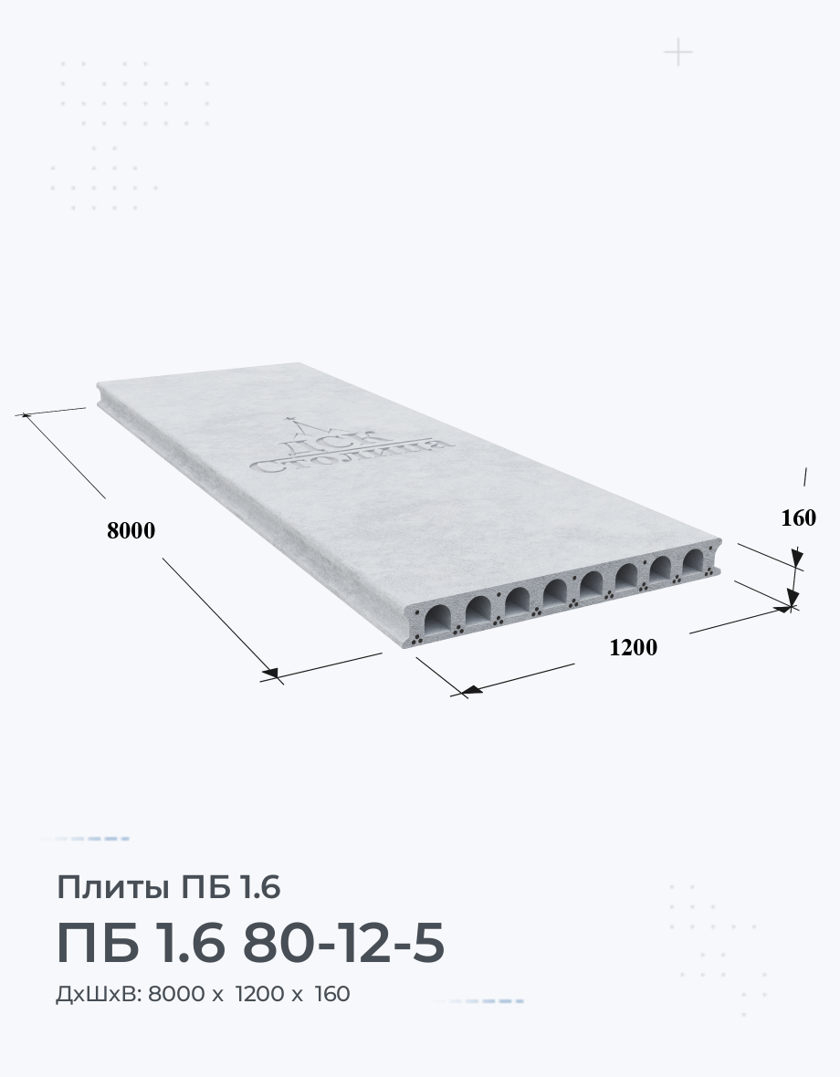 ПБ 1.6 80-12-5 Купить облегченные плиты перекрытия Цена размеры вес ГОСТ  серия