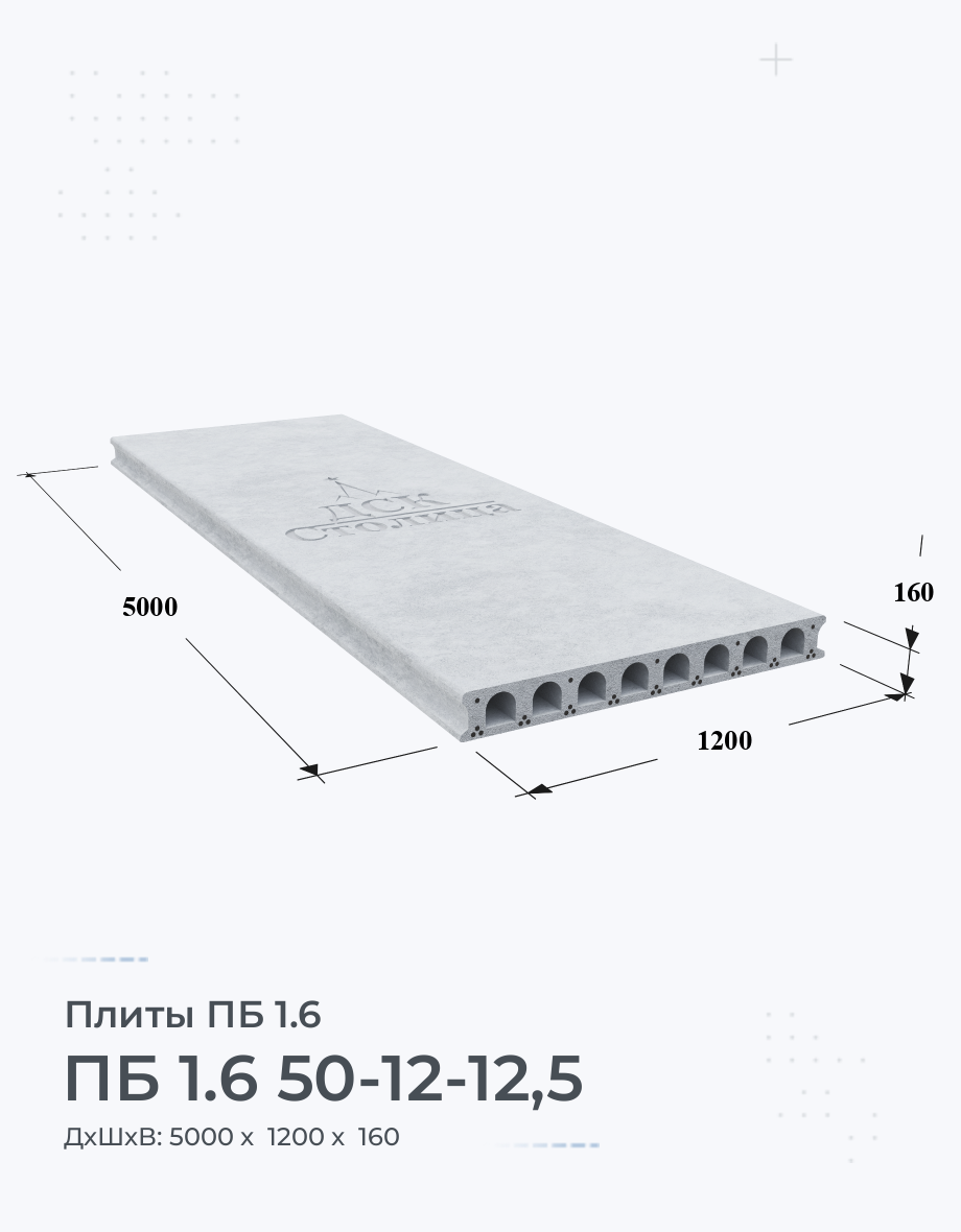 ПБ 1.6 50-12-12,5 Купить облегченные плиты перекрытия Цена размеры вес ГОСТ  серия