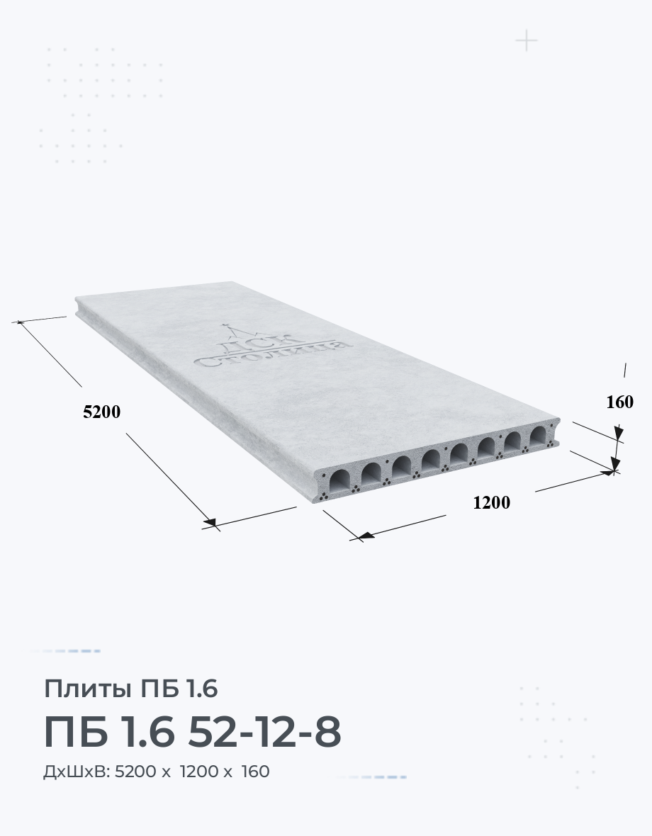 ПБ 1.6 52-12-8 Купить облегченные плиты перекрытия Цена размеры вес ГОСТ  серия