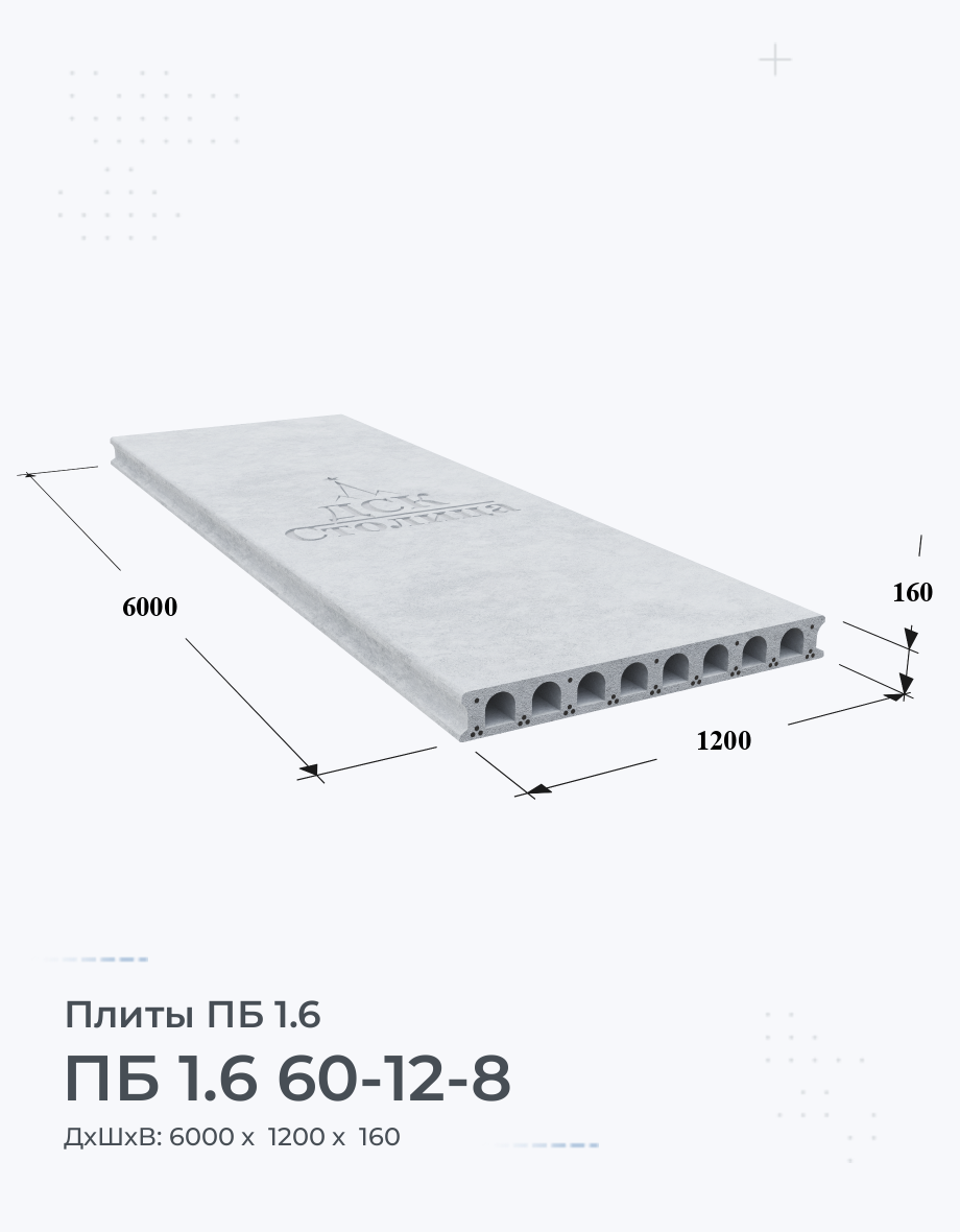 ПБ 1.6 60-12-8 Купить облегченные плиты перекрытия Цена размеры вес ГОСТ  серия