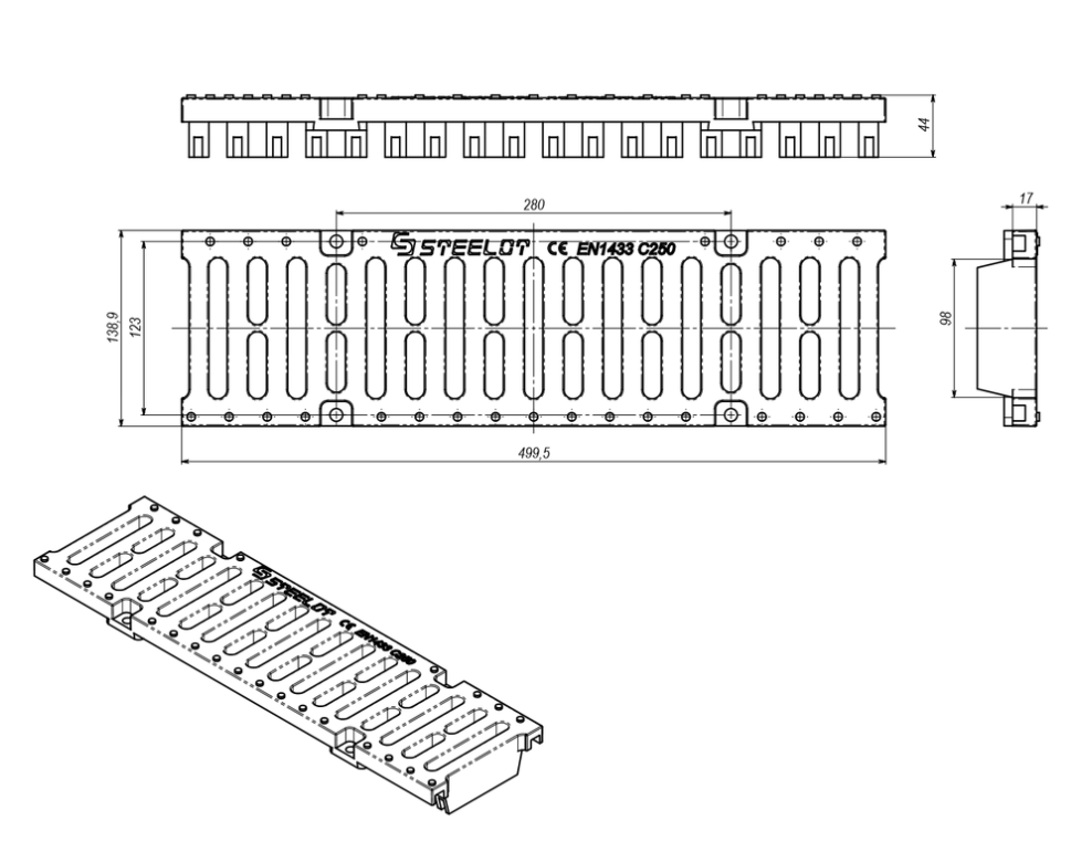 Решетка полиамидная SteeStart DN 100 C 250