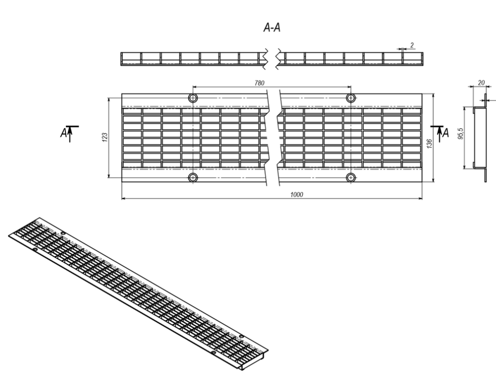 Решетка стальная ячеистая SteeStart DN 100 B 125